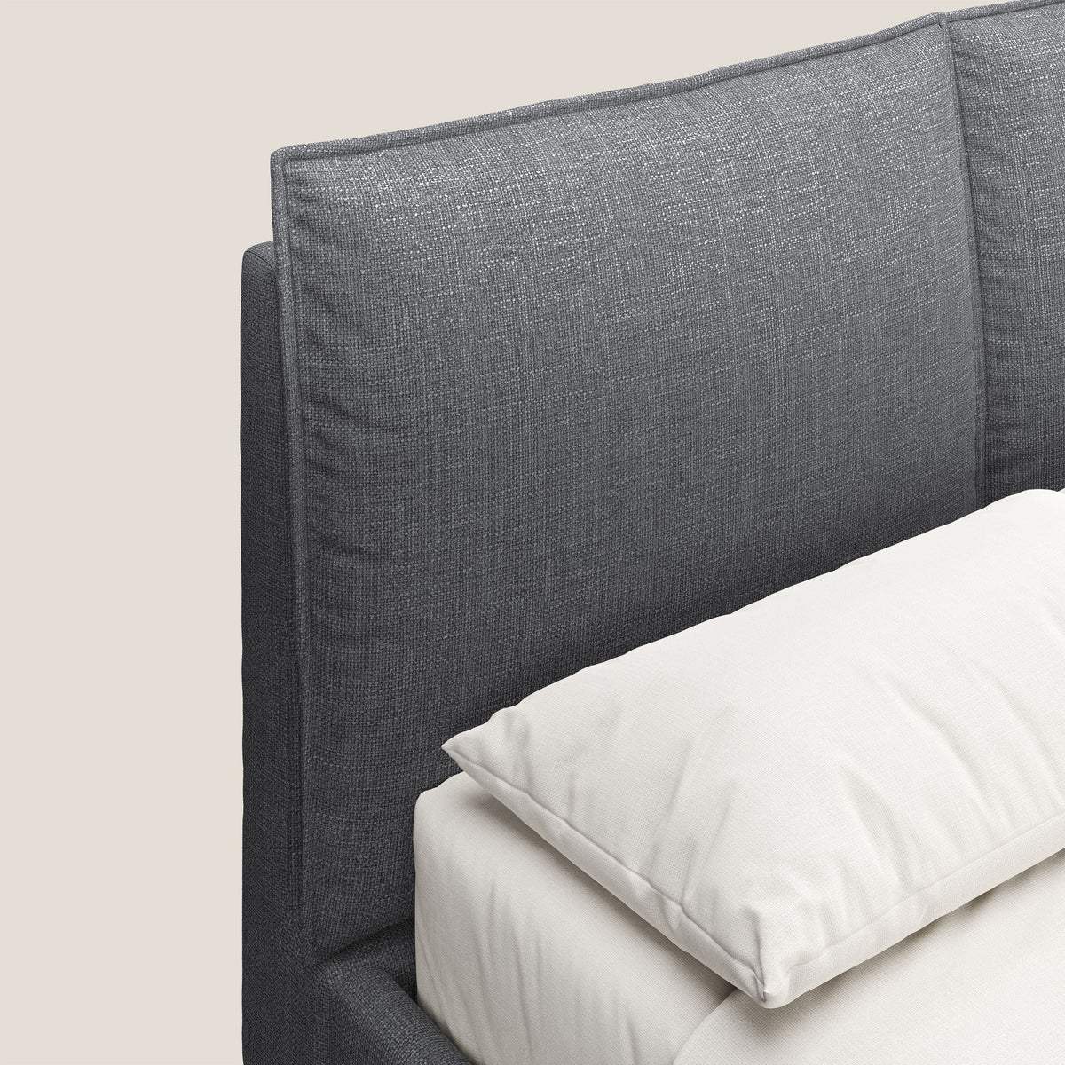 Cloe letto imbottito con piedi in metallo sfoderabile in tessuto fiammato impermeabile T06 antracite - divitt.sbs