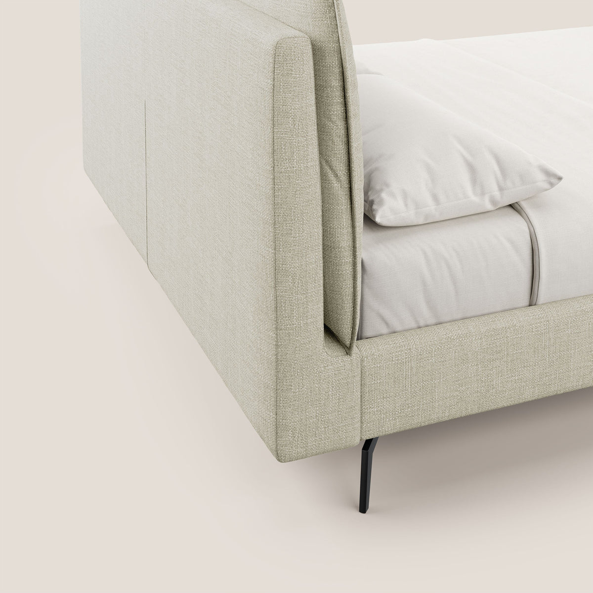 Cloe letto imbottito con piedi in metallo sfoderabile in tessuto fiammato impermeabile T06 panna - divitt.sbs