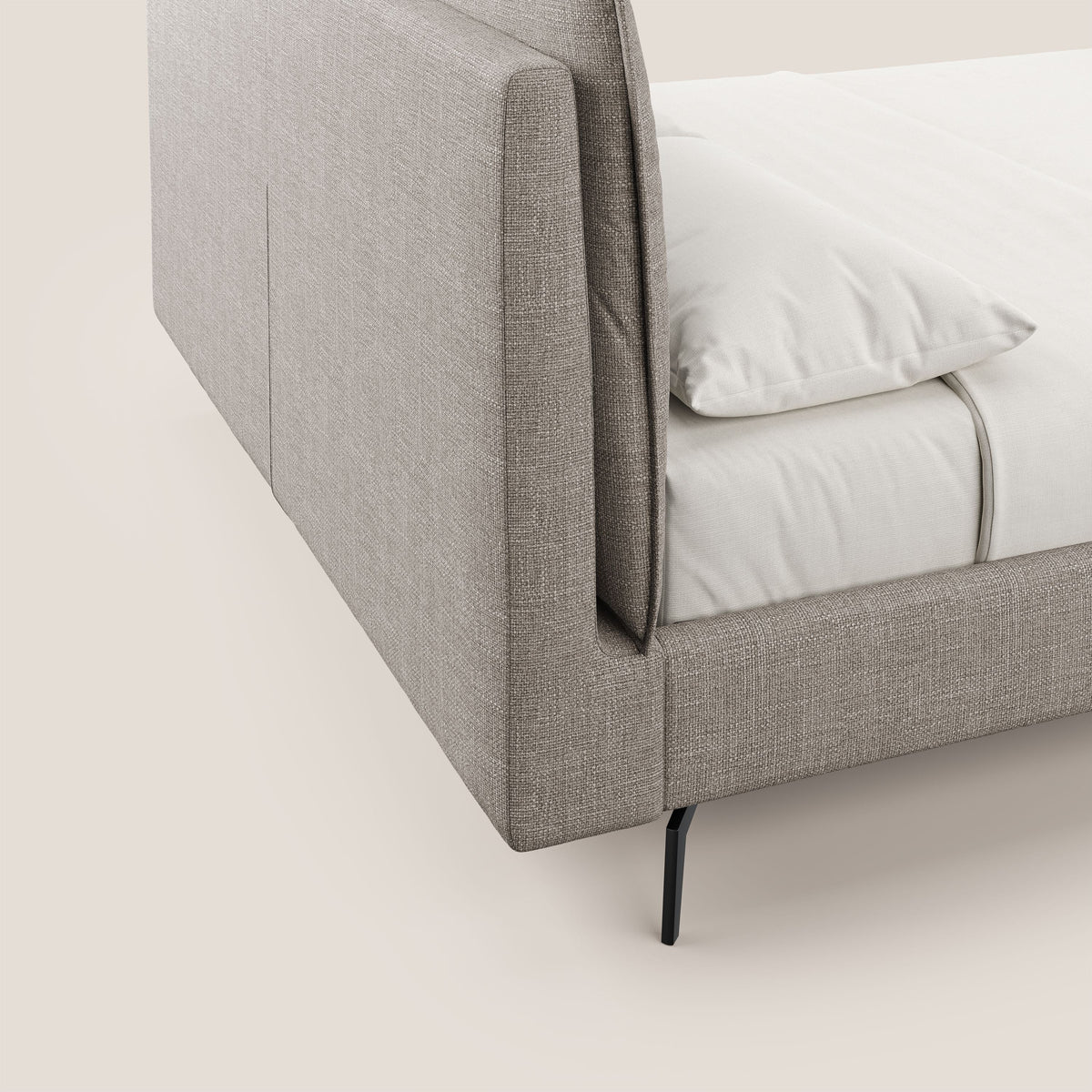 Cloe letto imbottito con piedi in metallo sfoderabile in tessuto fiammato impermeabile T06 tortora - divitt.sbs
