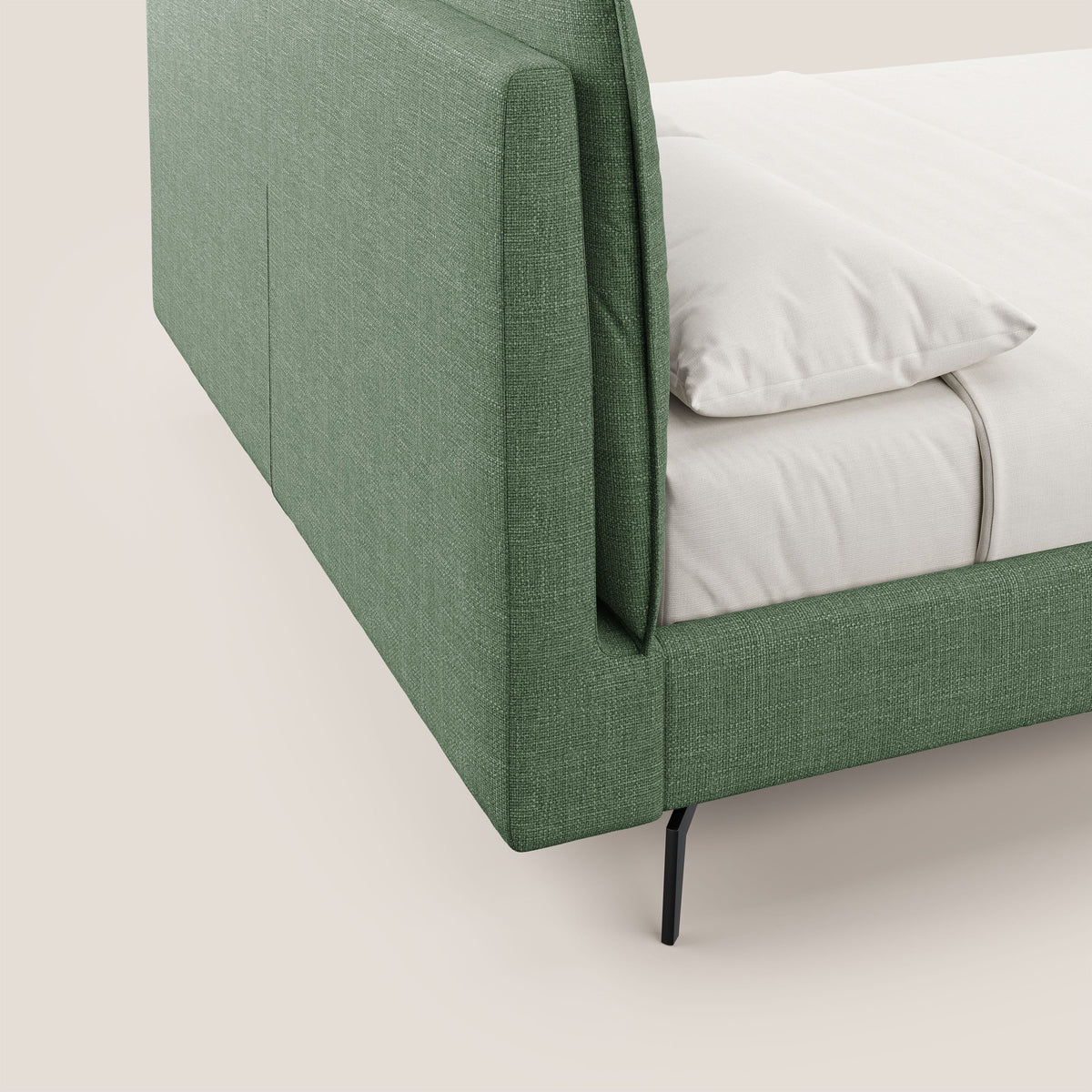 Cloe letto imbottito con piedi in metallo sfoderabile in tessuto fiammato impermeabile T06 verde - divitt.sbs
