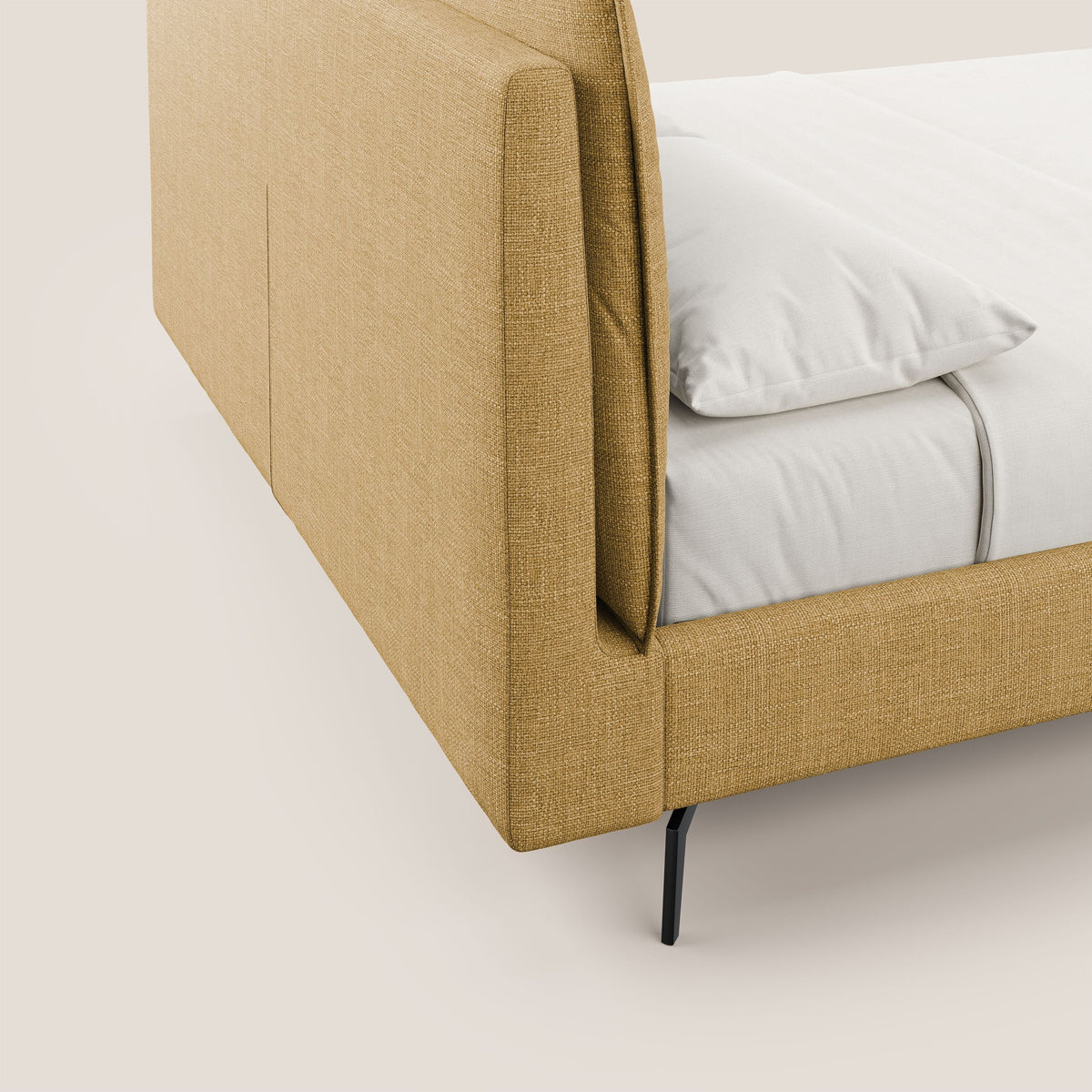 Cloe letto imbottito con piedi in metallo sfoderabile in tessuto fiammato impermeabile T06 giallo - divitt.sbs