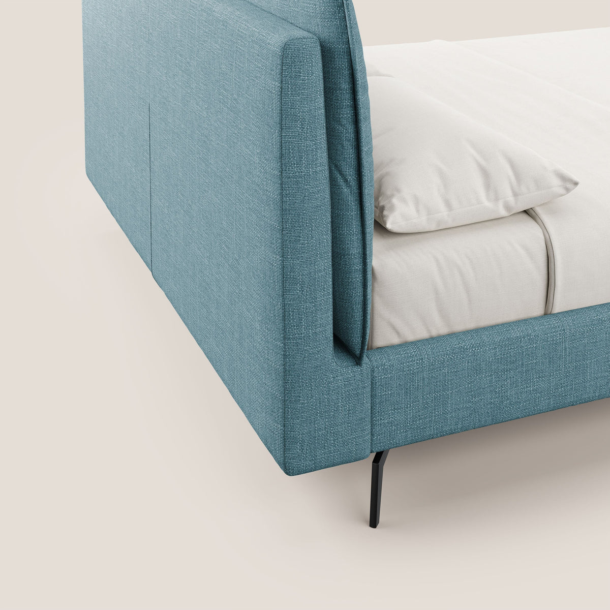 Cloe letto imbottito con piedi in metallo sfoderabile in tessuto fiammato impermeabile T06 azzurro - divitt.sbs