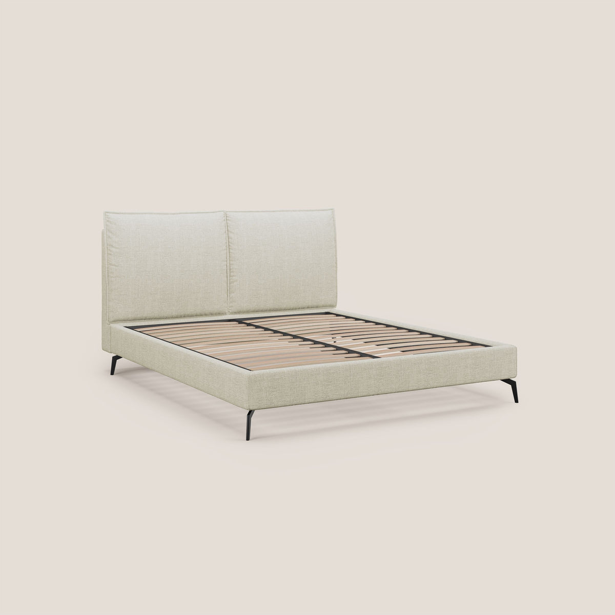 Cloe letto imbottito con piedi in metallo sfoderabile in tessuto fiammato impermeabile T06 panna - divitt.sbs