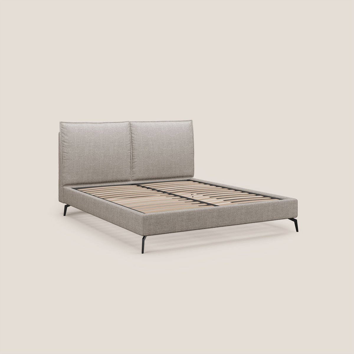 Cloe letto imbottito con piedi in metallo sfoderabile in tessuto fiammato impermeabile T06 tortora - divitt.sbs