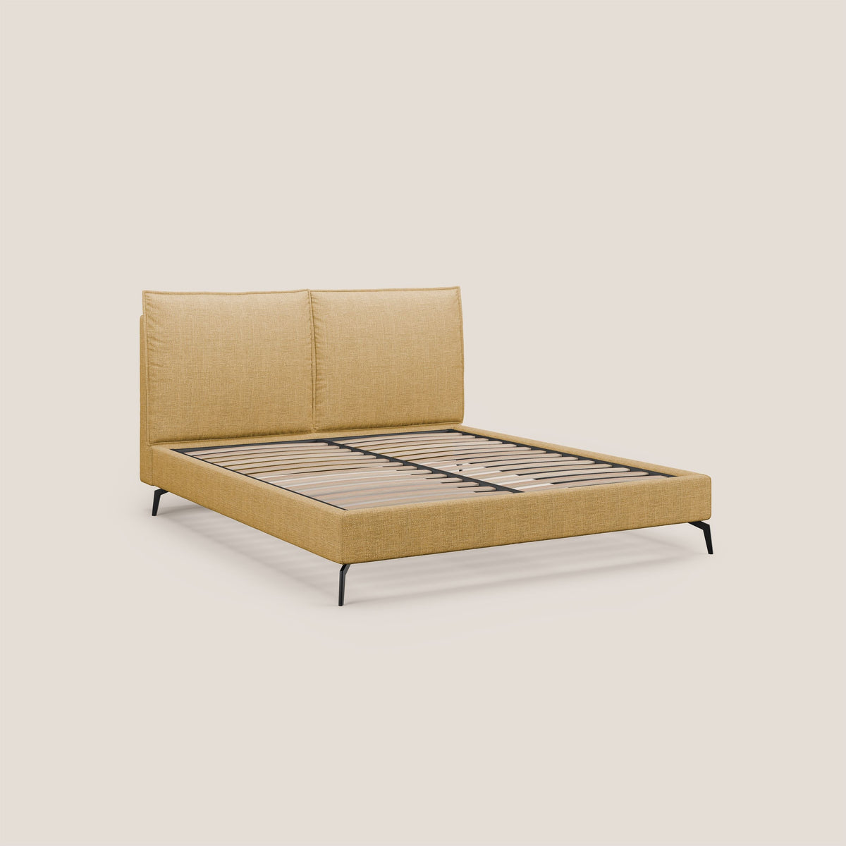 Cloe letto imbottito con piedi in metallo sfoderabile in tessuto fiammato impermeabile T06 giallo - divitt.sbs