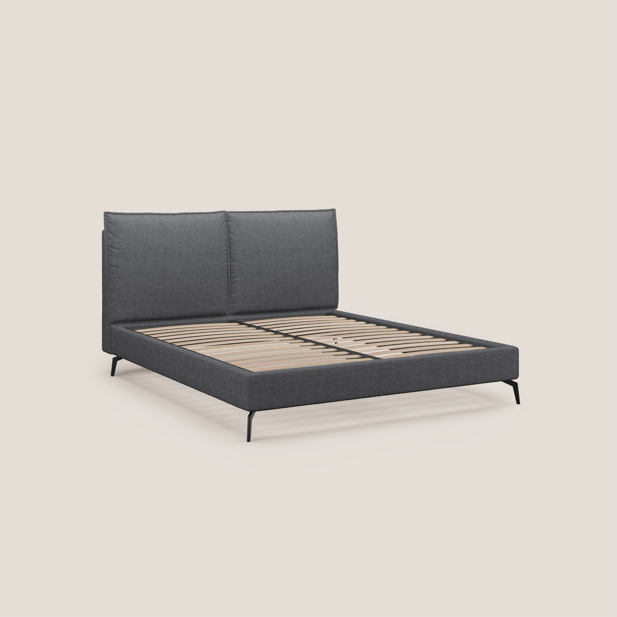 Cloe letto imbottito con piedi in metallo sfoderabile in tessuto fiammato impermeabile T06 antracite - divitt.sbs
