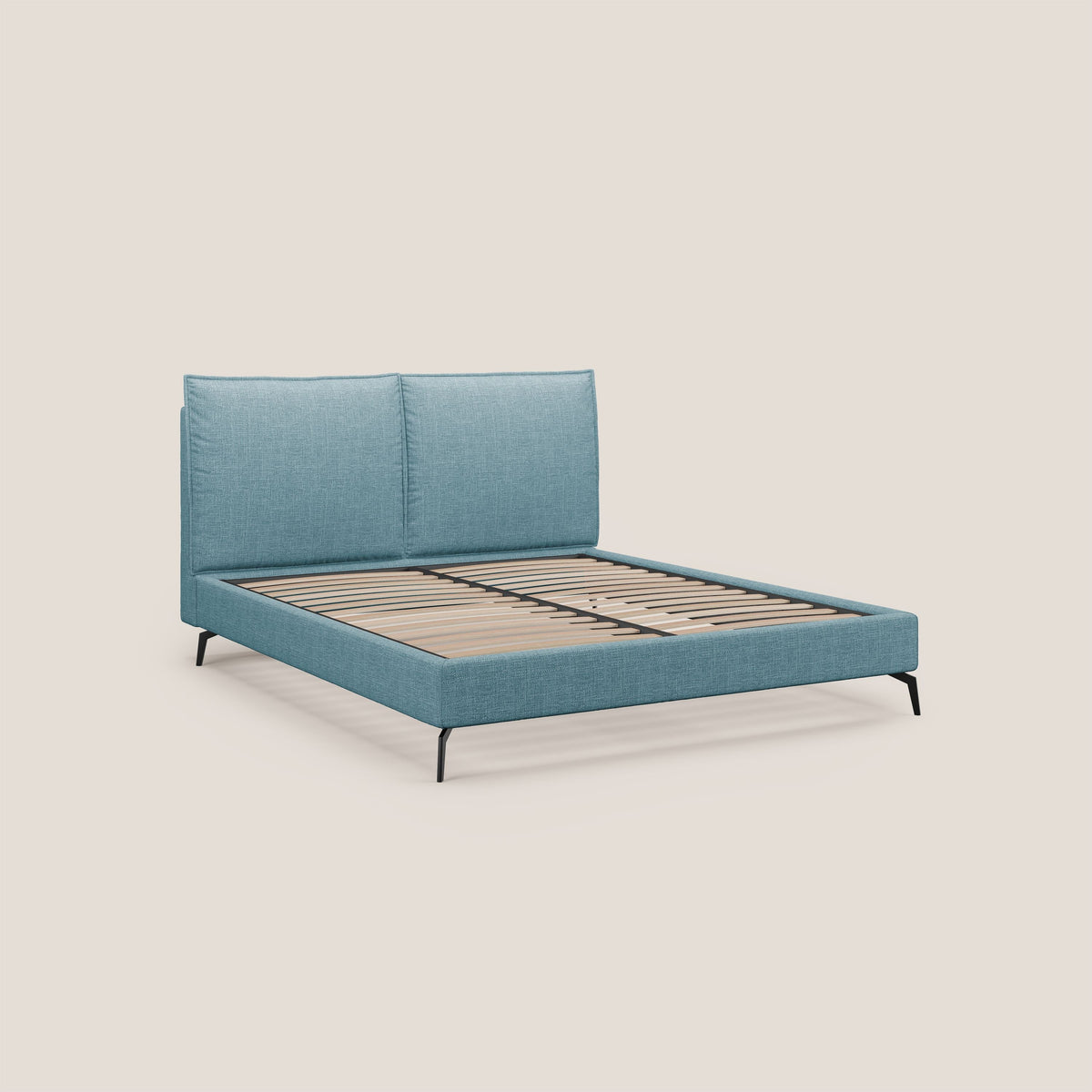 Cloe letto imbottito con piedi in metallo sfoderabile in tessuto fiammato impermeabile T06 azzurro - divitt.sbs