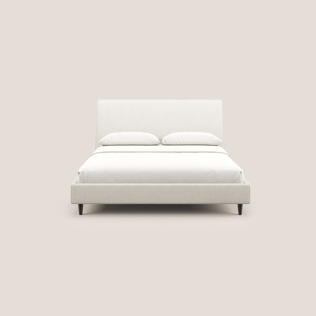 Dorotea letto imbottito con piedi in legno in morbido bouclé impermeabile T07 bianco - divitt.sbs