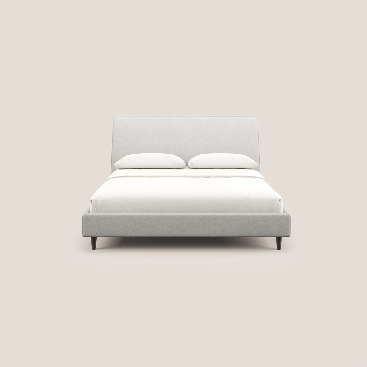 Dorotea letto imbottito con piedi in legno in morbido bouclé impermeabile T07 grigio - divitt.sbs