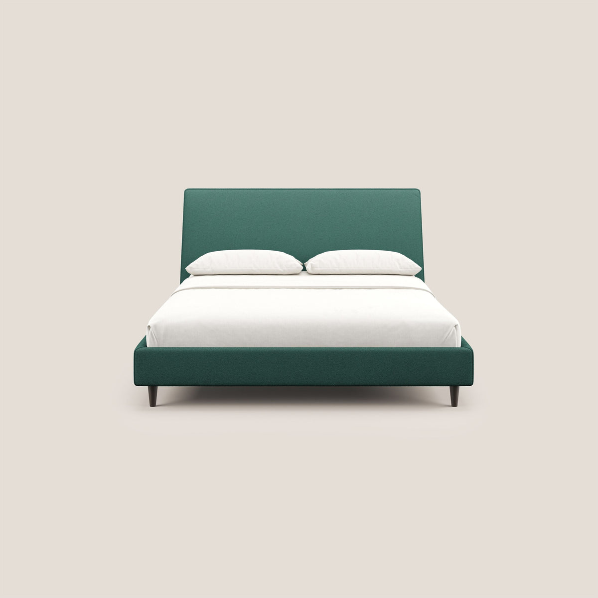 Dorotea letto imbottito con piedi in legno in morbido bouclé impermeabile T07 verde - divitt.sbs