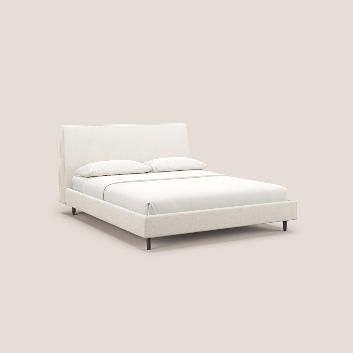 Dorotea letto imbottito con piedi in legno in morbido bouclé impermeabile T07 bianco - divitt.sbs
