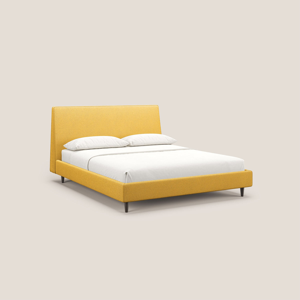 Dorotea letto imbottito con piedi in legno in morbido bouclé impermeabile T07 giallo - divitt.sbs
