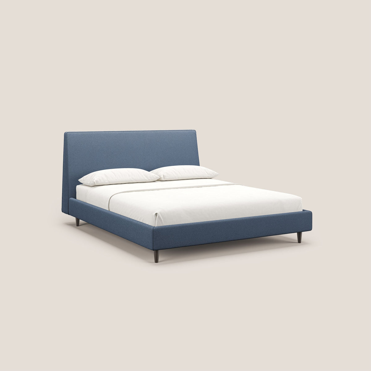 Dorotea letto imbottito con piedi in legno in morbido bouclé impermeabile T07 blu - divitt.sbs