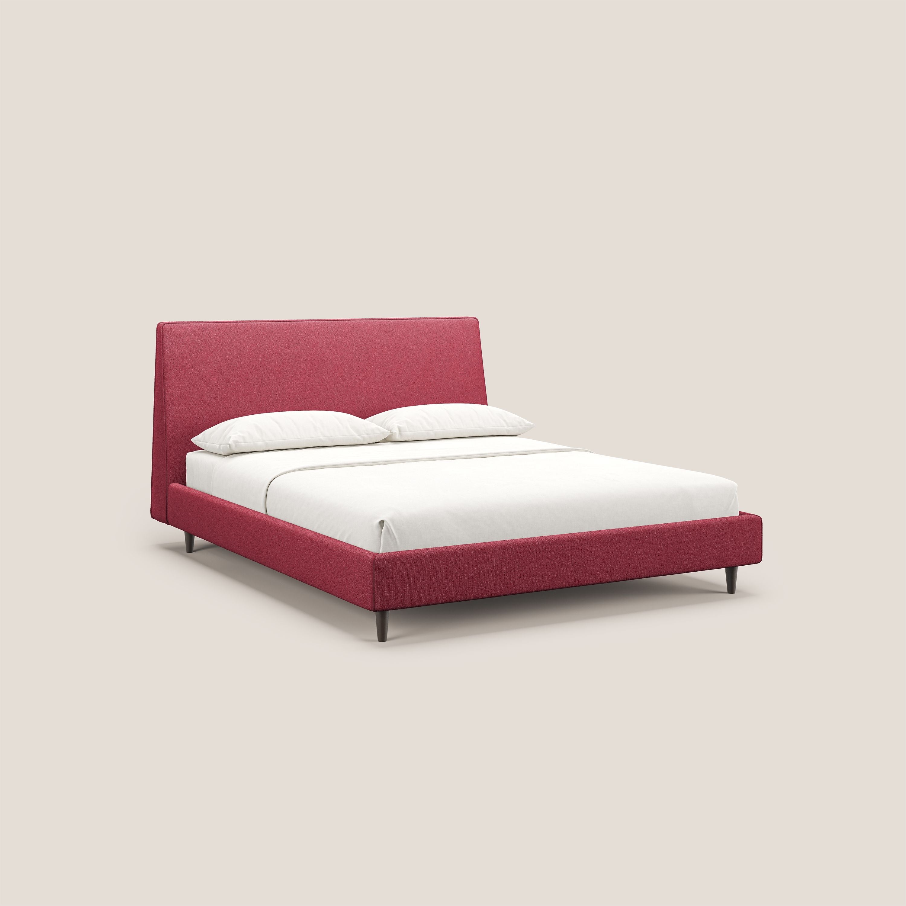 Dorotea letto imbottito con piedi in legno in morbido bouclé impermeabile T07 rosso - divitt.sbs
