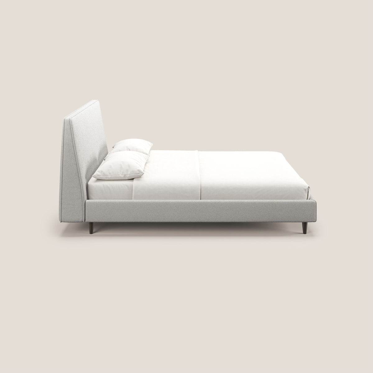 Dorotea letto imbottito con piedi in legno in morbido bouclé impermeabile T07 grigio - divitt.sbs