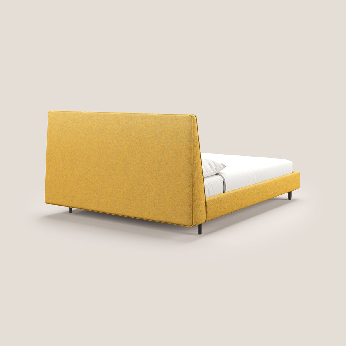 Dorotea letto imbottito con piedi in legno in morbido bouclé impermeabile T07 giallo - divitt.sbs