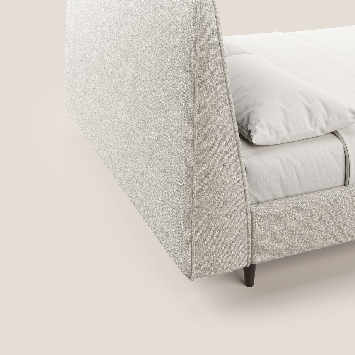 Dorotea letto imbottito con piedi in legno in morbido bouclé impermeabile T07 bianco - divitt.sbs