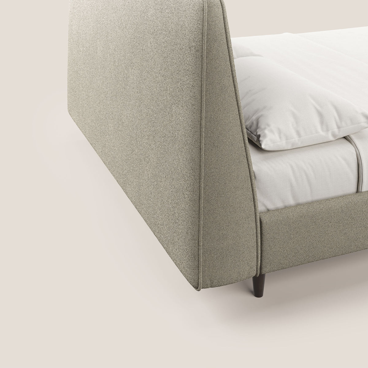 Dorotea letto imbottito con piedi in legno in morbido bouclé impermeabile T07 beige - divitt.sbs