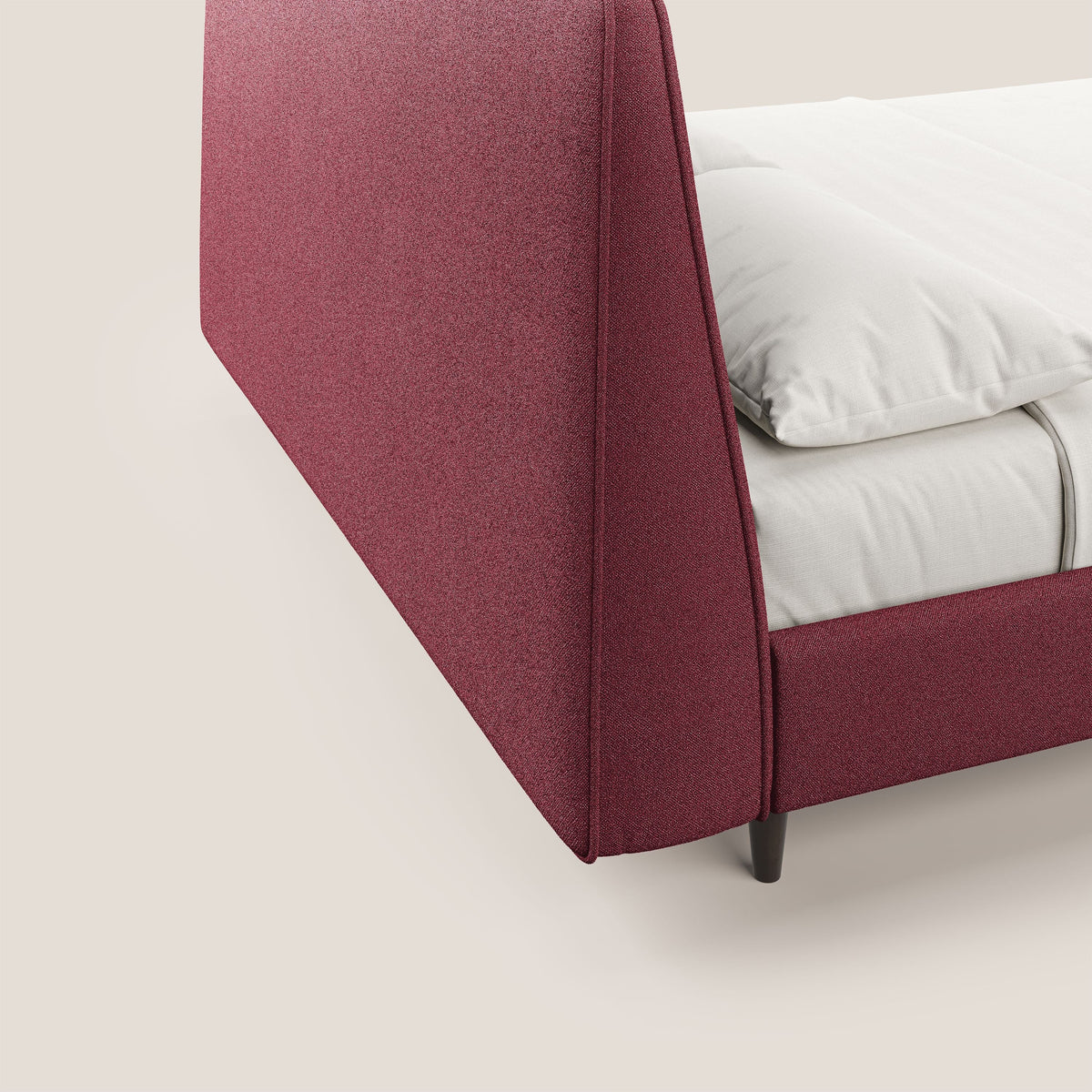 Dorotea letto imbottito con piedi in legno in morbido bouclé impermeabile T07 rosso - divitt.sbs