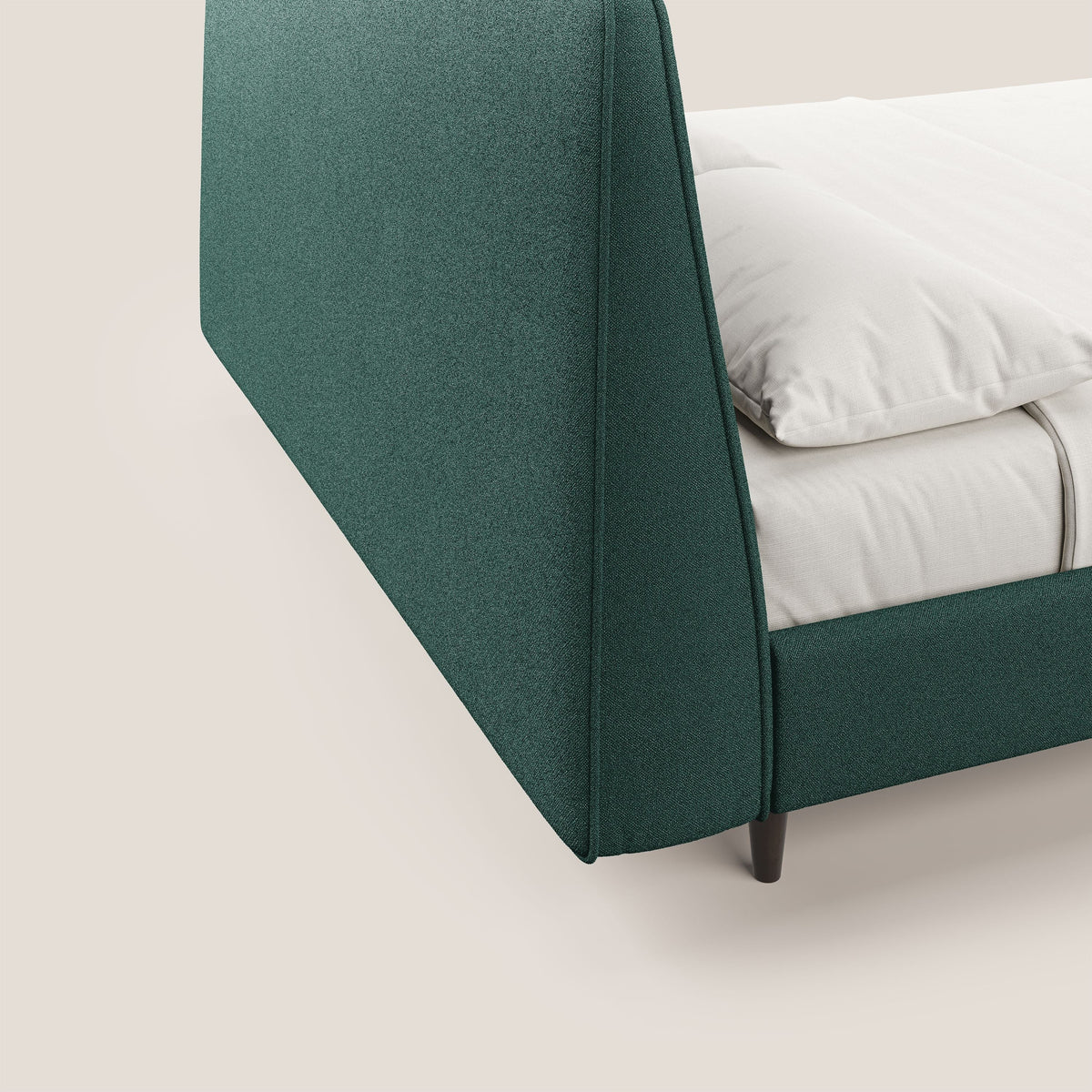 Dorotea letto imbottito con piedi in legno in morbido bouclé impermeabile T07 verde - divitt.sbs