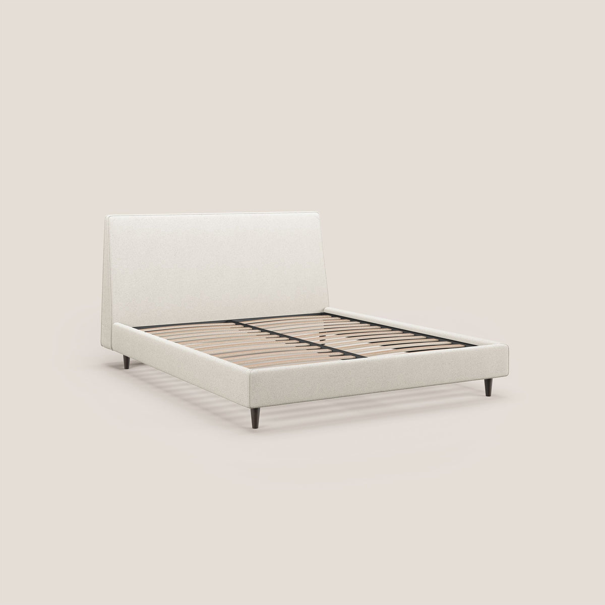 Dorotea letto imbottito con piedi in legno in morbido bouclé impermeabile T07 bianco - divitt.sbs