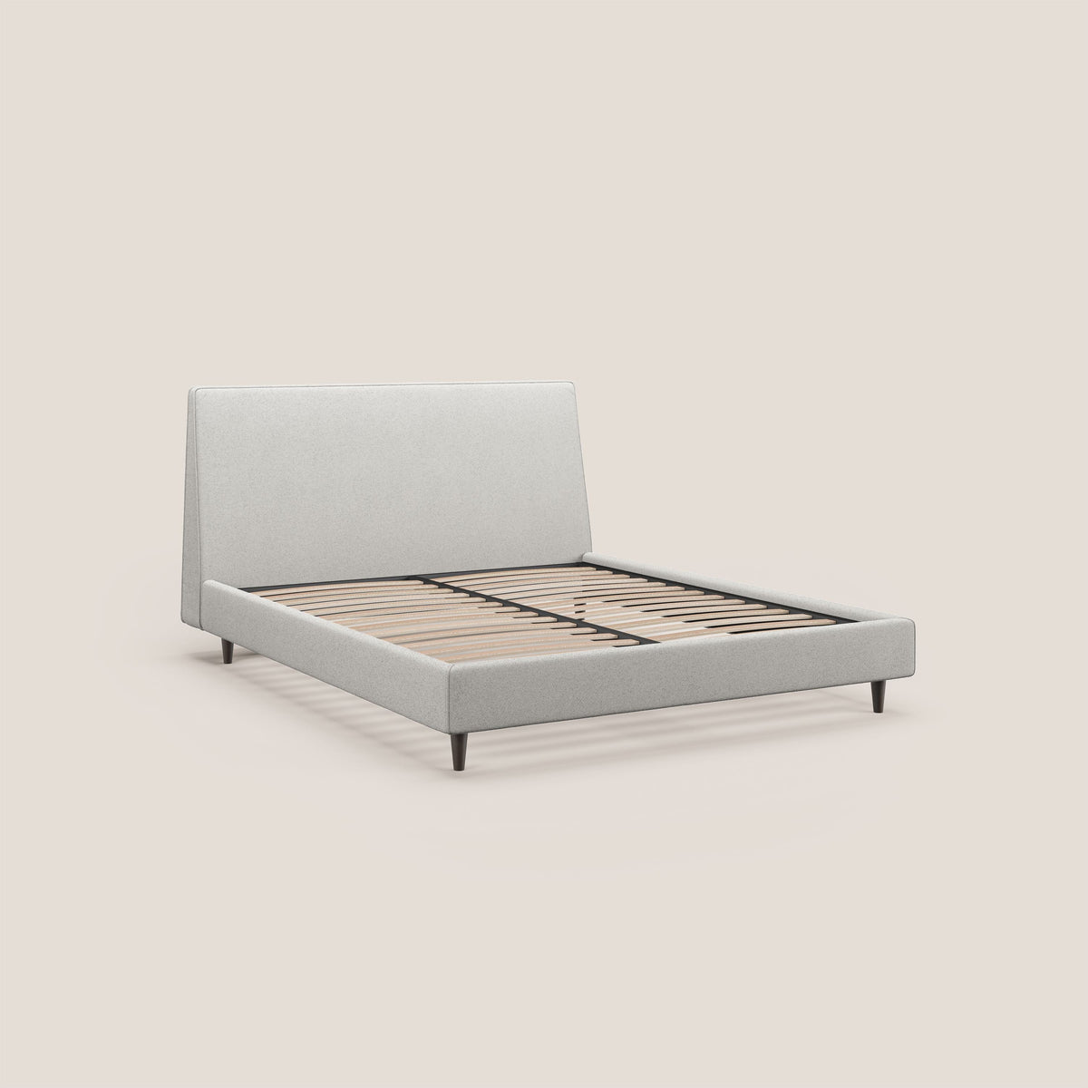 Dorotea letto imbottito con piedi in legno in morbido bouclé impermeabile T07 grigio - divitt.sbs