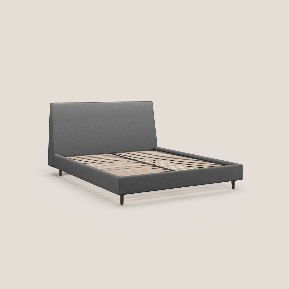 Dorotea letto imbottito con piedi in legno in morbido bouclé impermeabile T07 antracite - divitt.sbs