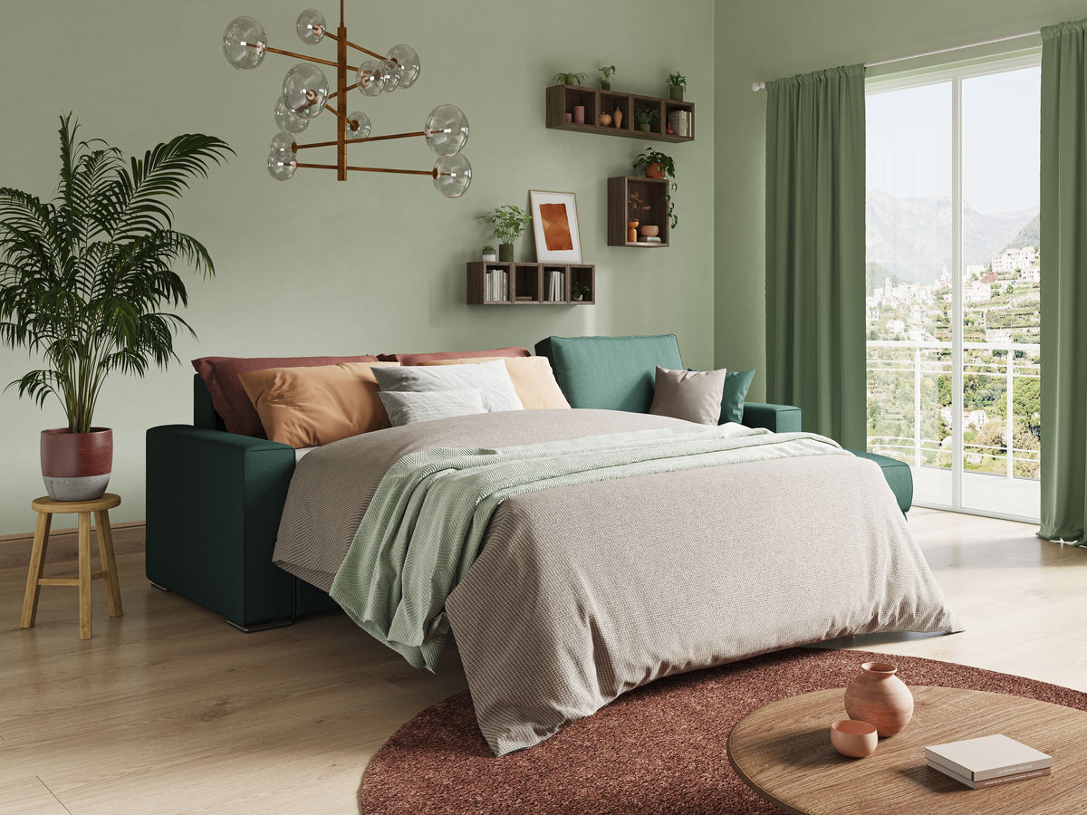 Dream Divano letto angolare in tessuto smacchiabile T05 verde - divitt.sbs