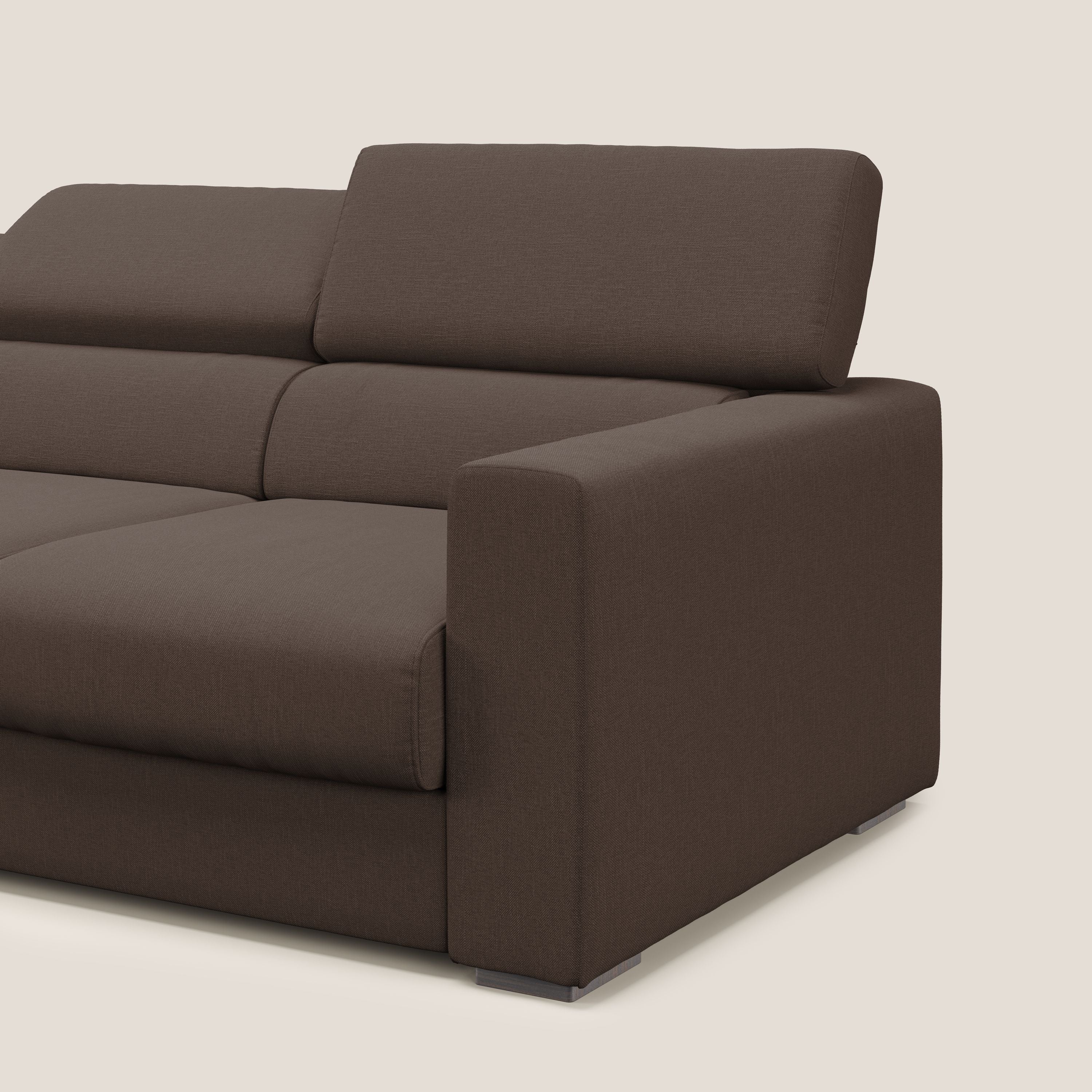Dylan divano a 3 sedute con pouf estraibile poggiapiedi in tessuto simil cotone impermeabile T13 marrone - divitt.sbs
