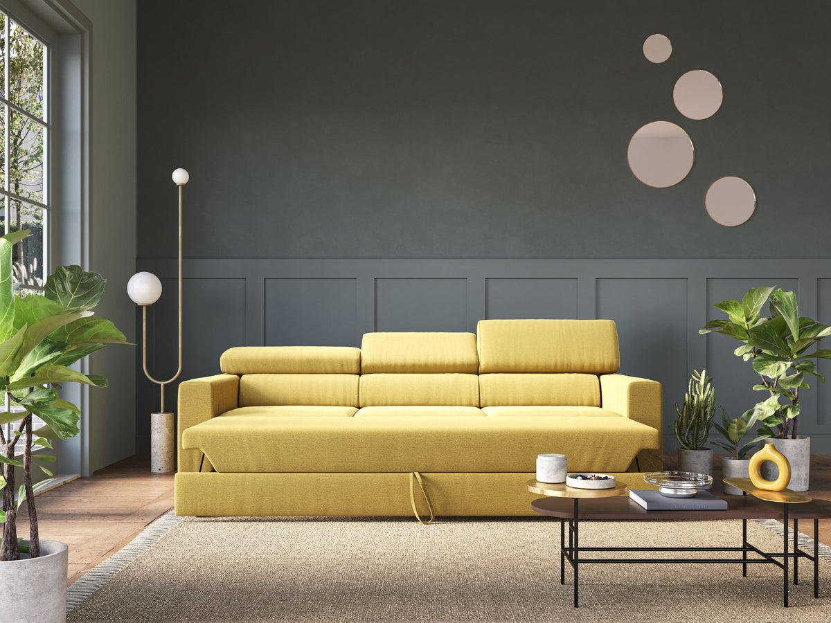 Dylan divano a 3 sedute con pouf estraibile poggiapiedi in tessuto fiammato simil cotone impermeabile T19 giallo - divitt.sbs