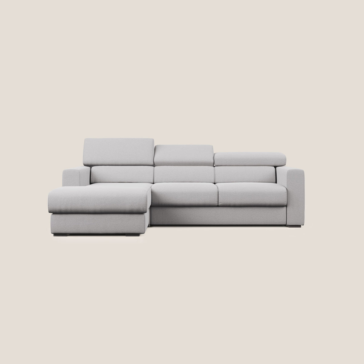 Dylan divano angolare con estraibile a cassettone in tessuto fiammato simil cotone impermeabile T19 grigio - divitt.sbs