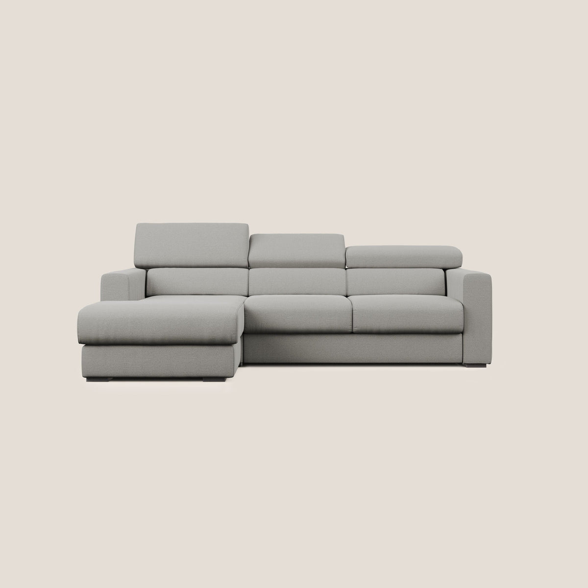 Dylan divano angolare con estraibile a cassettone in tessuto fiammato simil cotone impermeabile T19 beige - divitt.sbs