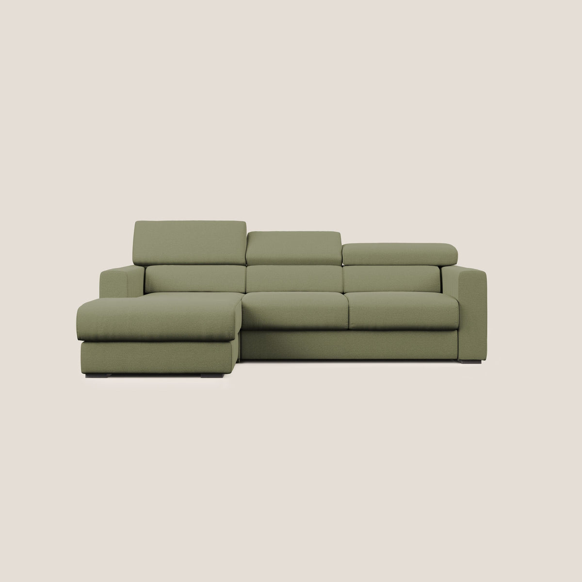 Dylan divano angolare con estraibile a cassettone in tessuto fiammato simil cotone impermeabile T19 verde - divitt.sbs