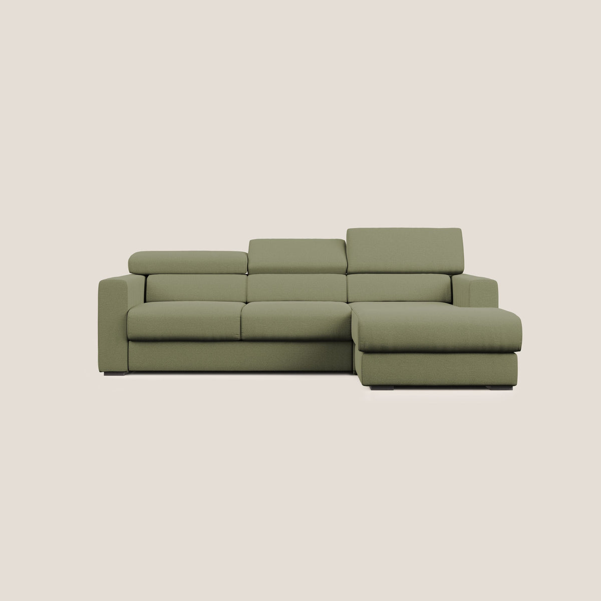 Dylan divano angolare con estraibile a cassettone in tessuto fiammato simil cotone impermeabile T19 verde - divitt.sbs