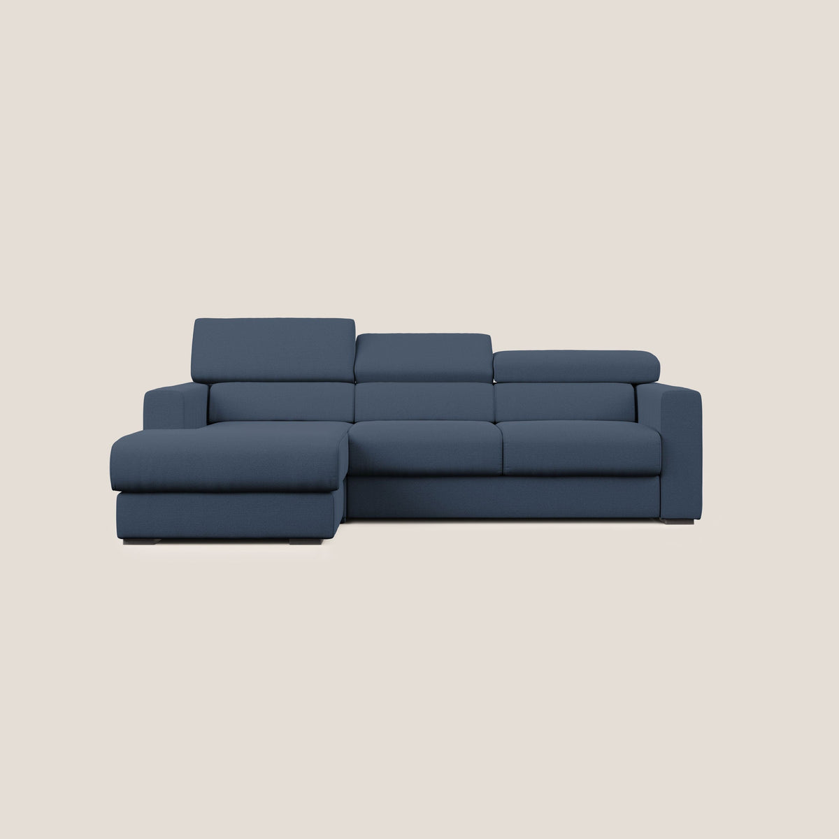 Dylan divano angolare con estraibile a cassettone in tessuto fiammato simil cotone impermeabile T19 blu - divitt.sbs