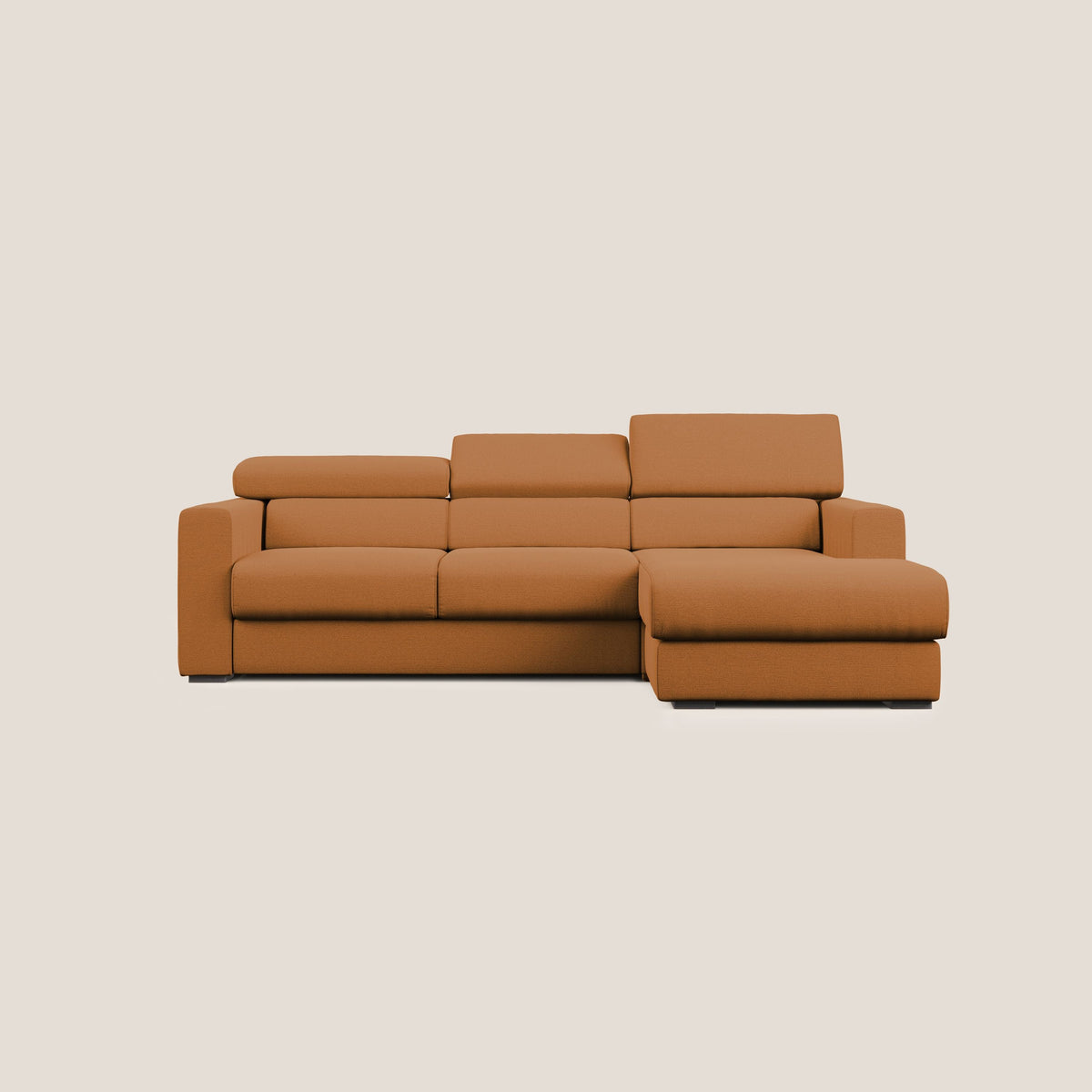 Dylan divano angolare con estraibile a cassettone in tessuto fiammato simil cotone impermeabile T19 arancio - divitt.sbs