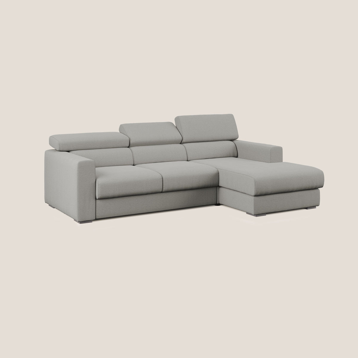 Dylan divano angolare con estraibile a cassettone in tessuto fiammato simil cotone impermeabile T19 beige - divitt.sbs
