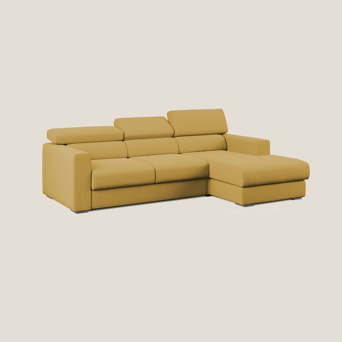 Dylan divano angolare con estraibile a cassettone in tessuto fiammato simil cotone impermeabile T19 giallo - divitt.sbs