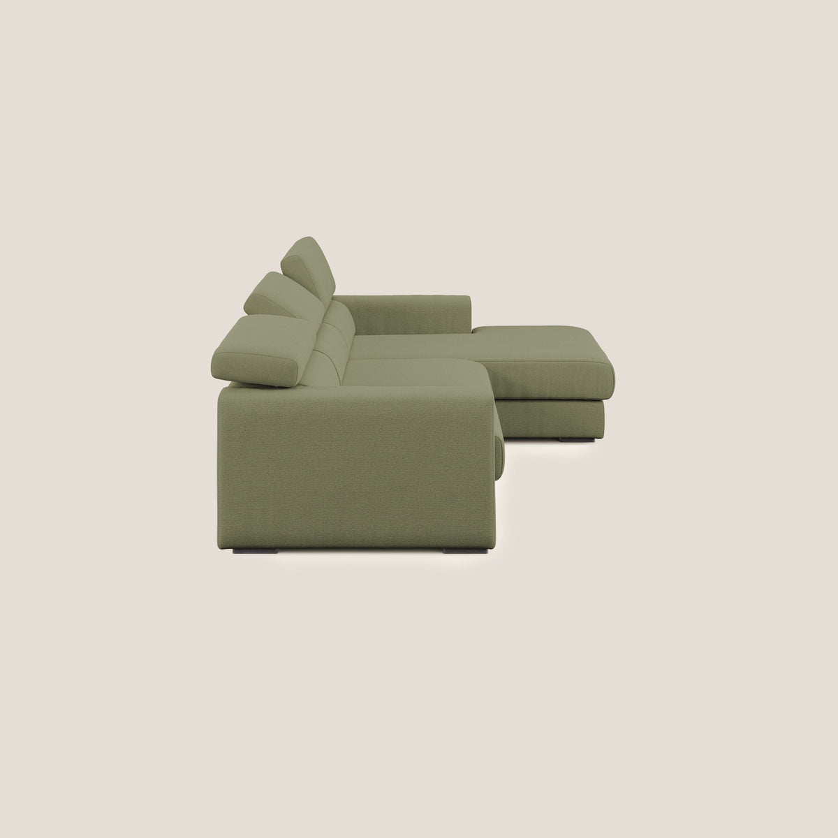 Dylan divano angolare con estraibile a cassettone in tessuto fiammato simil cotone impermeabile T19 verde - divitt.sbs