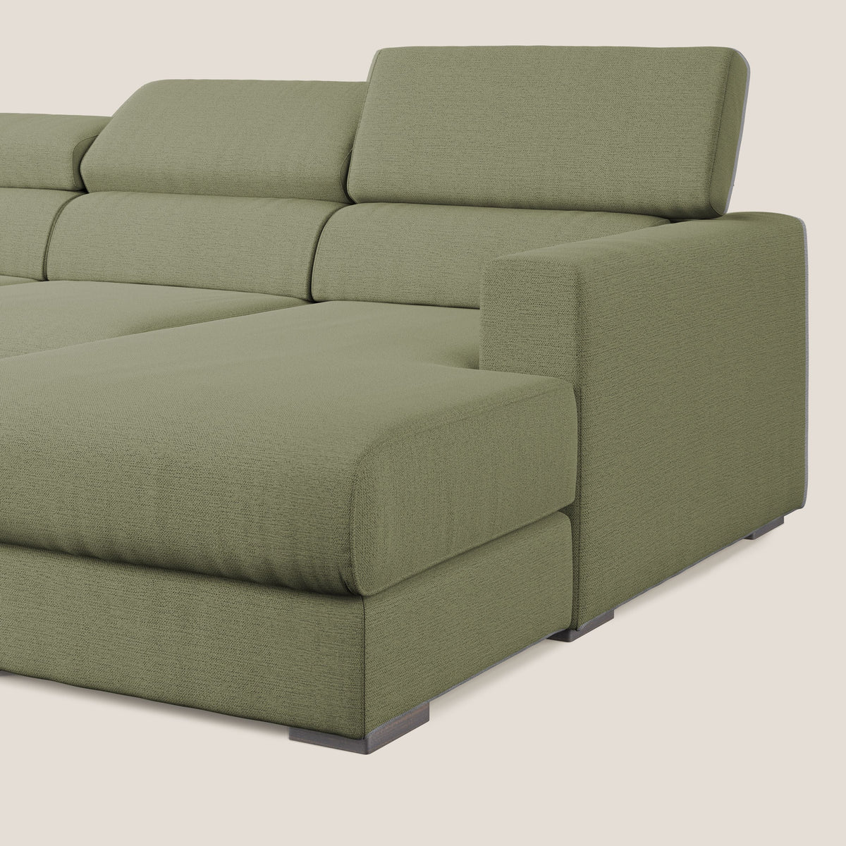 Dylan divano angolare con estraibile a cassettone in tessuto fiammato simil cotone impermeabile T19 verde - divitt.sbs