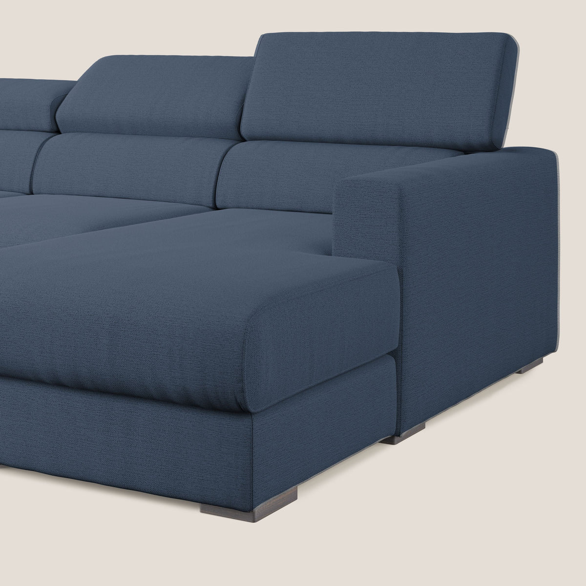 Dylan divano angolare con estraibile a cassettone in tessuto fiammato simil cotone impermeabile T19 blu - divitt.sbs