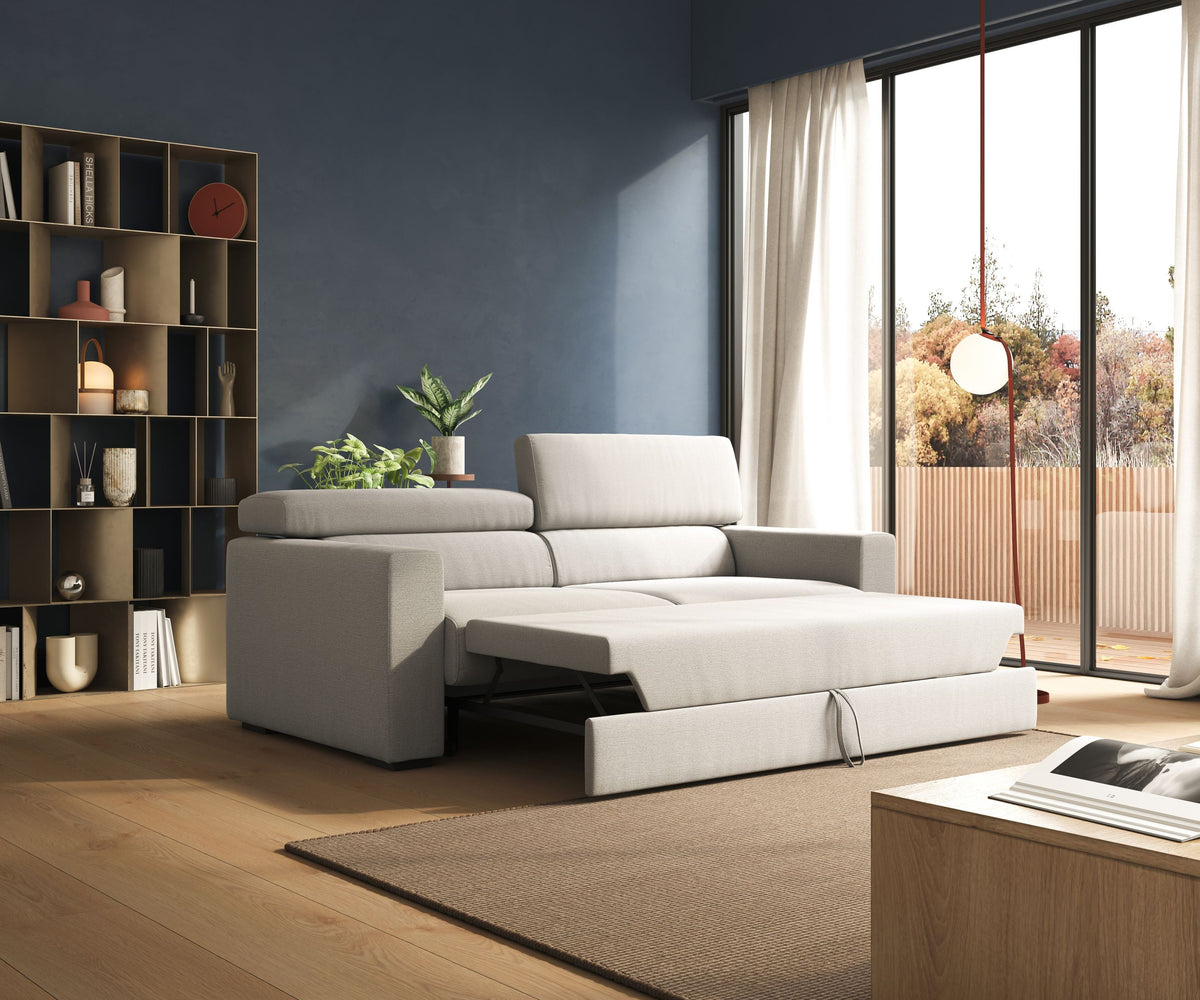 Dylan divano allungabile con pouf estraibile poggiapiedi in tessuto fiammato simil cotone impermeabile T19 grigio - divitt.sbs