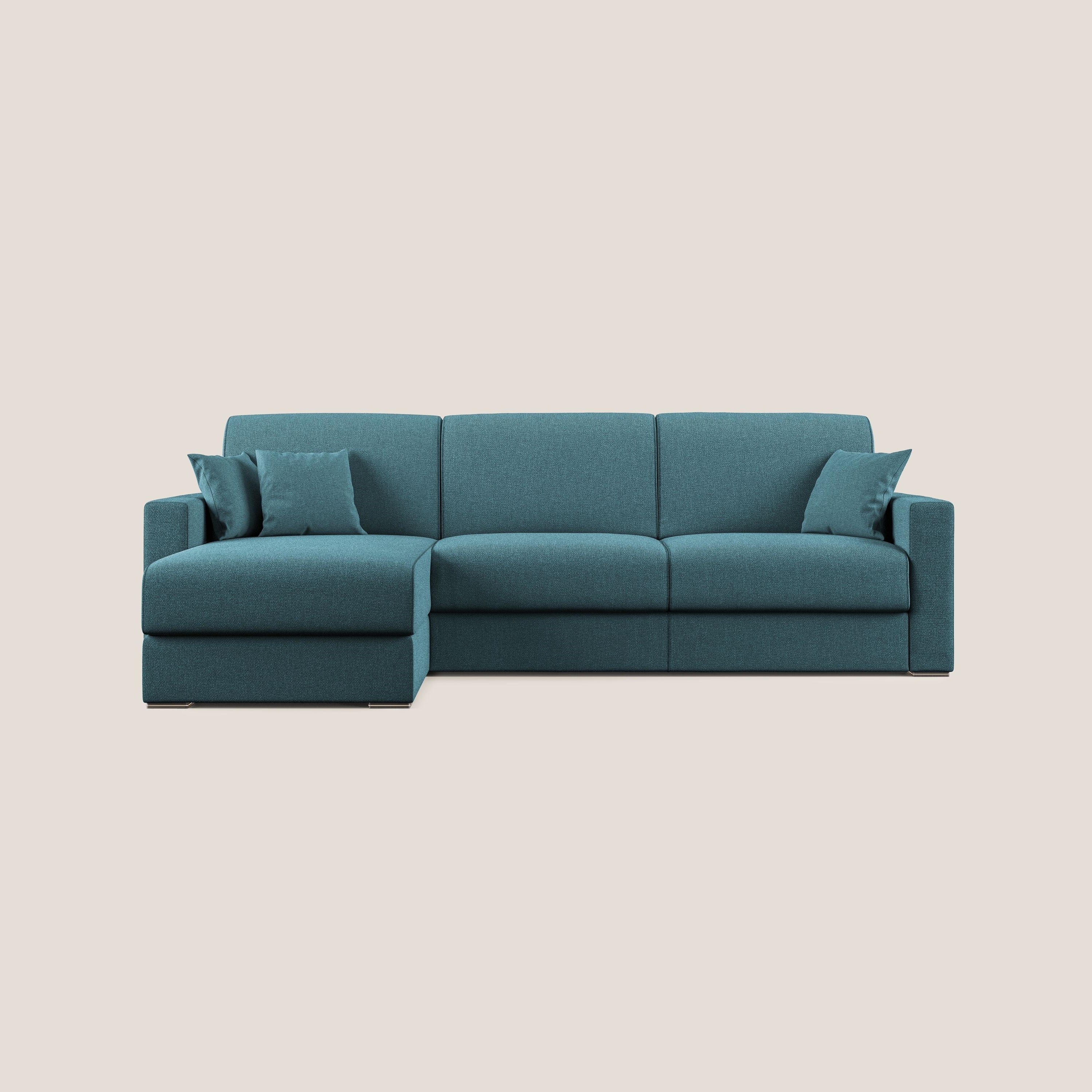 Best Divano letto angolare con penisola in tessuto smacchiabile QuickClean T08 azzurro - divitt.sbs