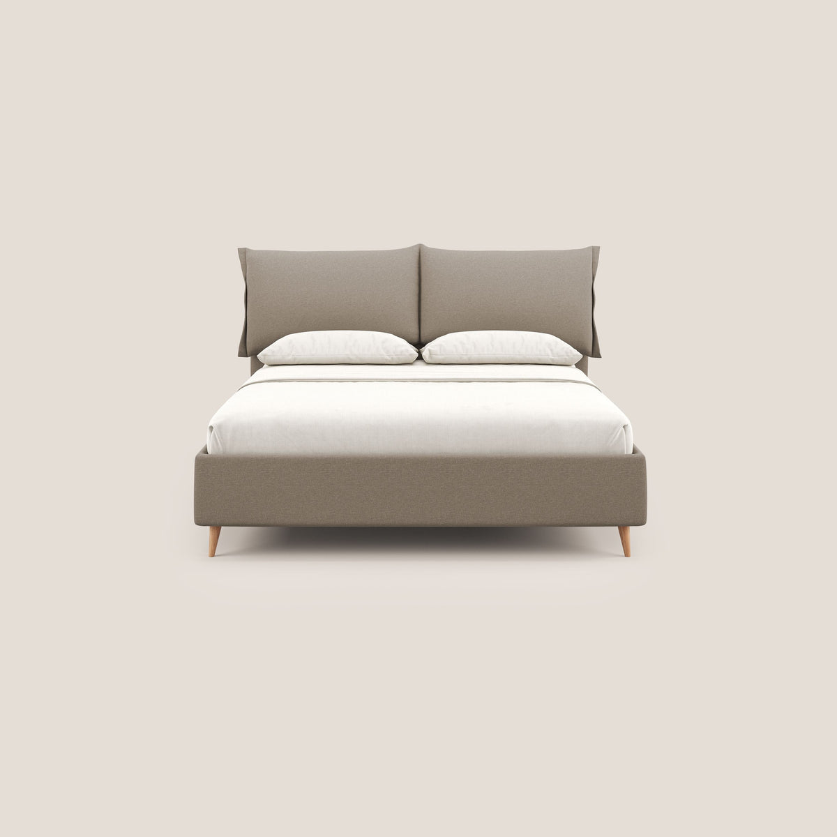 Elettra letto contenitore imbottito e sfoderabile con cuscini testata in tessuto impermeabile T13 beige - divitt.sbs