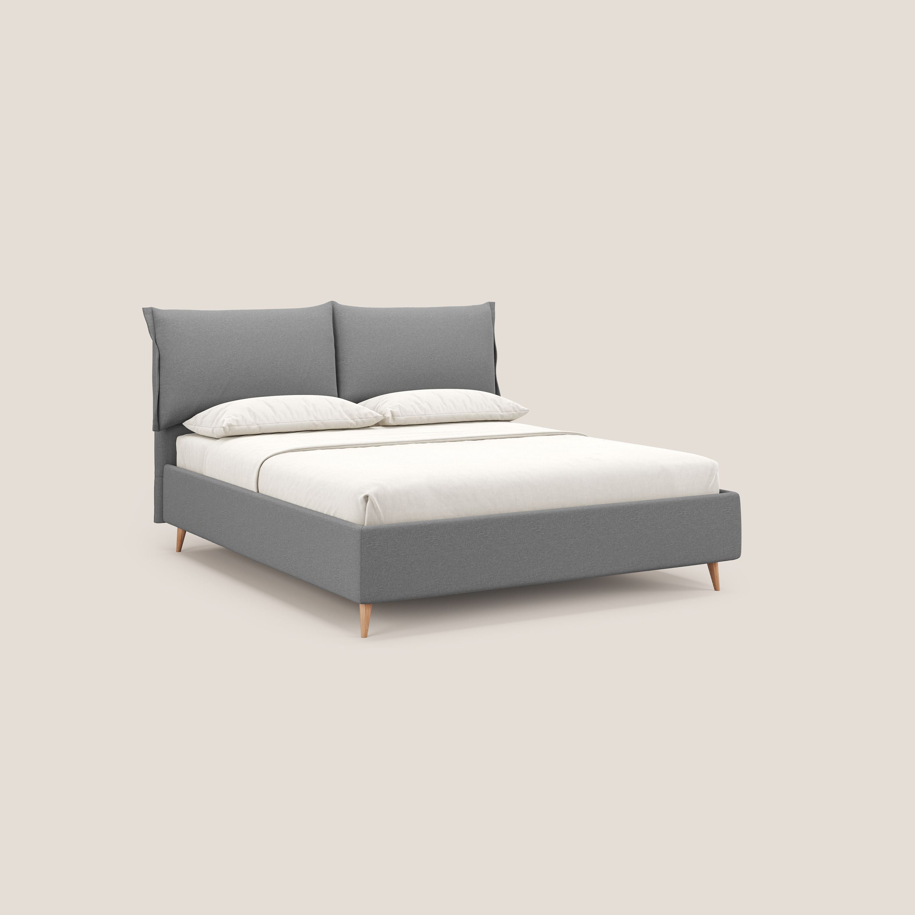 Elettra letto contenitore imbottito e sfoderabile con cuscini testata in tessuto impermeabile T13 grigio - divitt.sbs