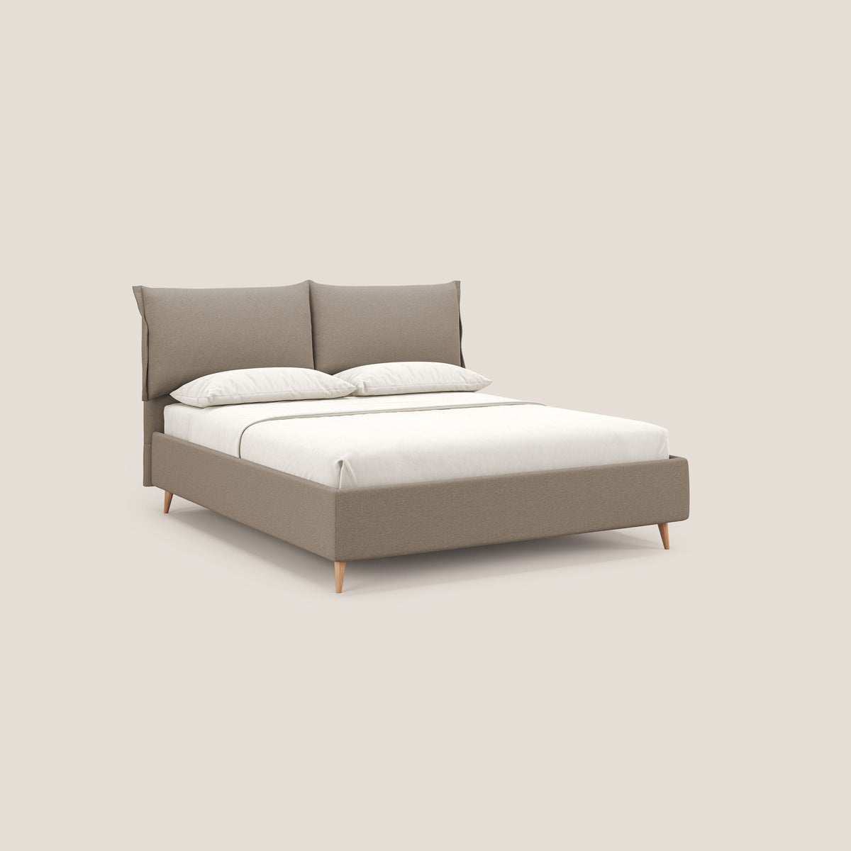 Elettra letto contenitore imbottito e sfoderabile con cuscini testata in tessuto impermeabile T13 beige - divitt.sbs