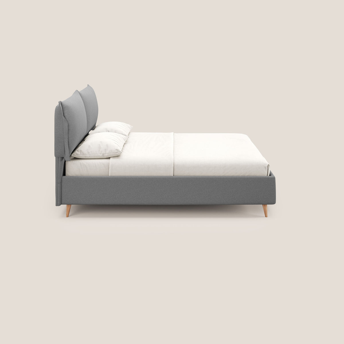 Elettra letto contenitore imbottito e sfoderabile con cuscini testata in tessuto impermeabile T13 grigio - divitt.sbs