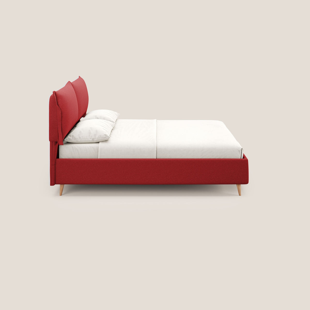 Elettra letto contenitore imbottito e sfoderabile con cuscini testata in tessuto impermeabile T13 rosso - divitt.sbs