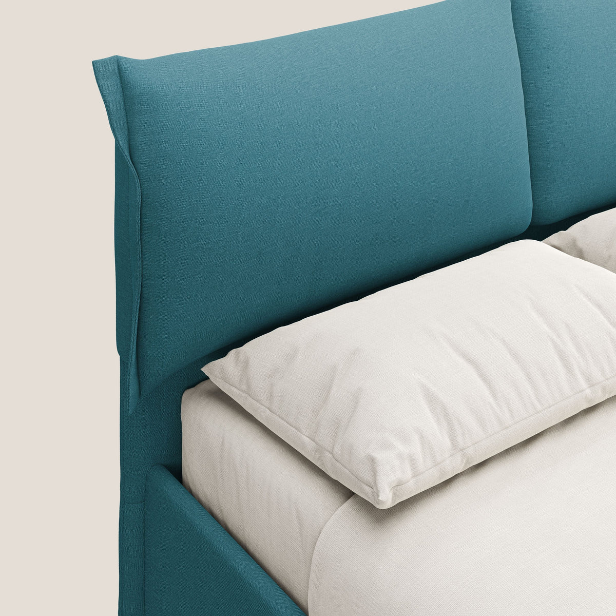Elettra letto contenitore imbottito e sfoderabile con cuscini testata in tessuto impermeabile T13 azzurro - divitt.sbs