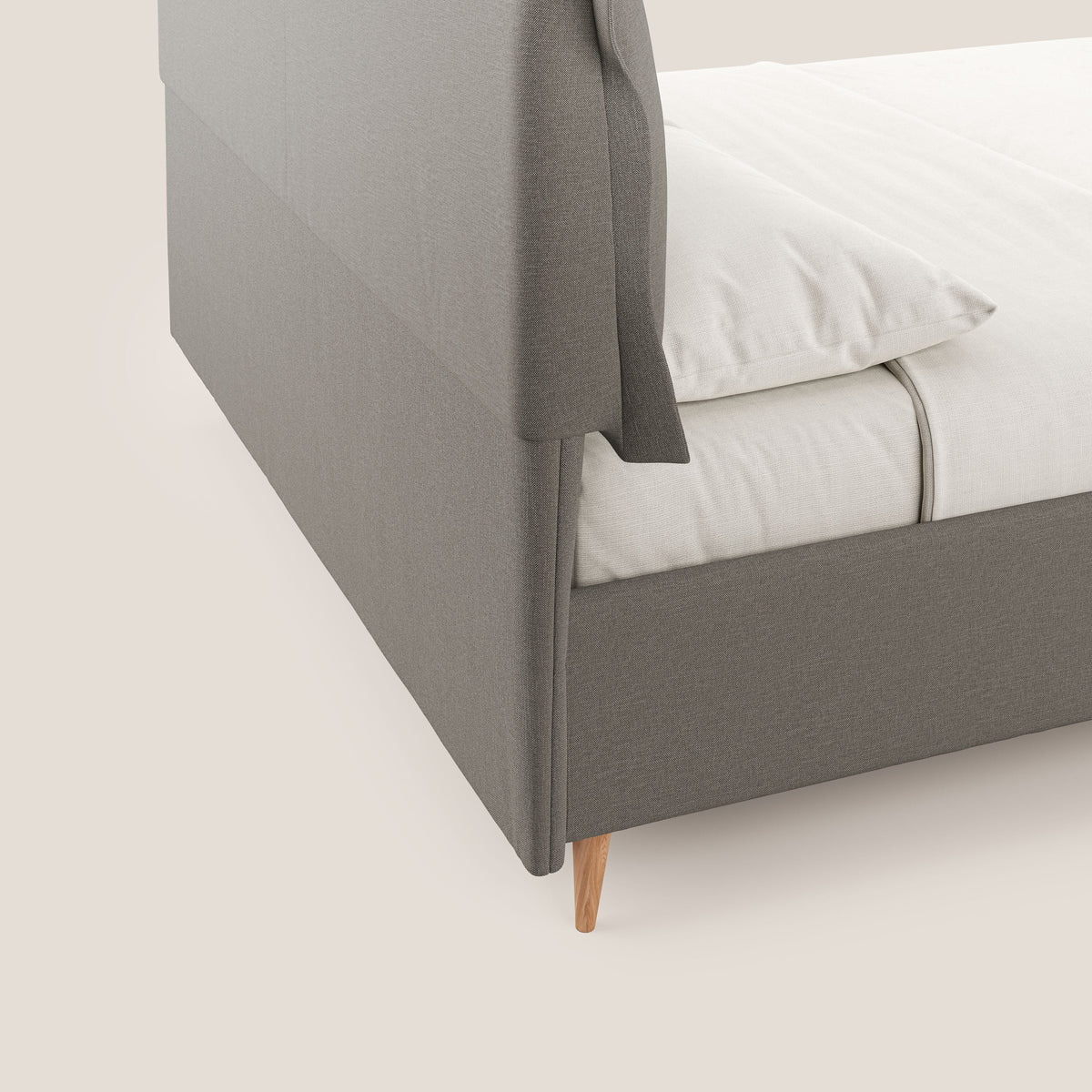 Elettra letto contenitore imbottito e sfoderabile con cuscini testata in tessuto impermeabile T13 tortora - divitt.sbs
